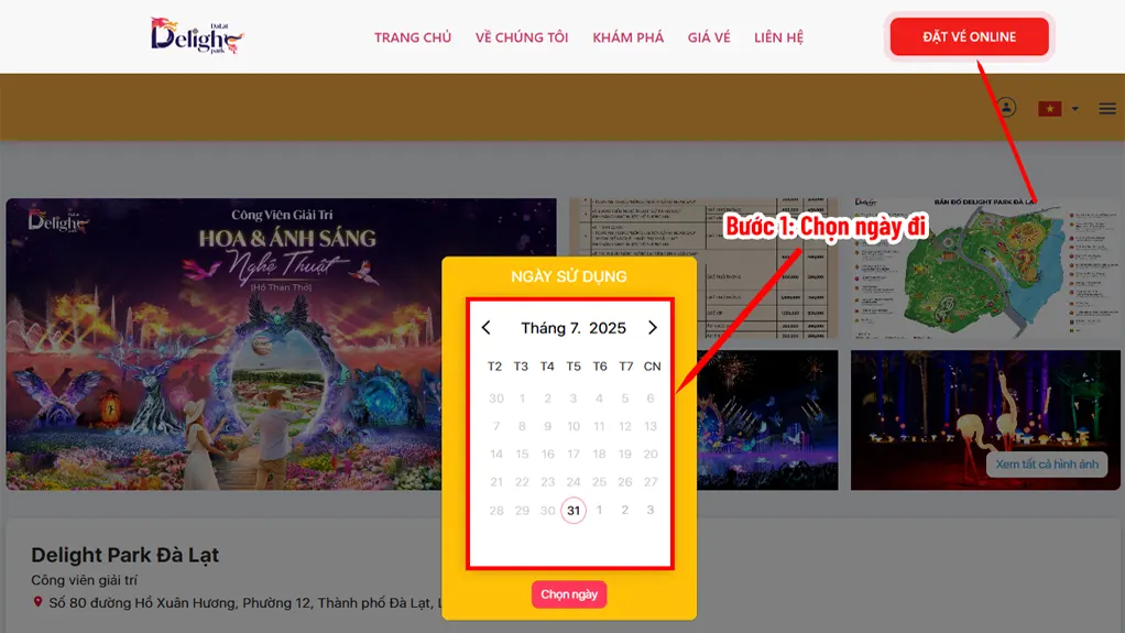 Hướng dẫn đặt vé Online Delight Park Đà Lạt