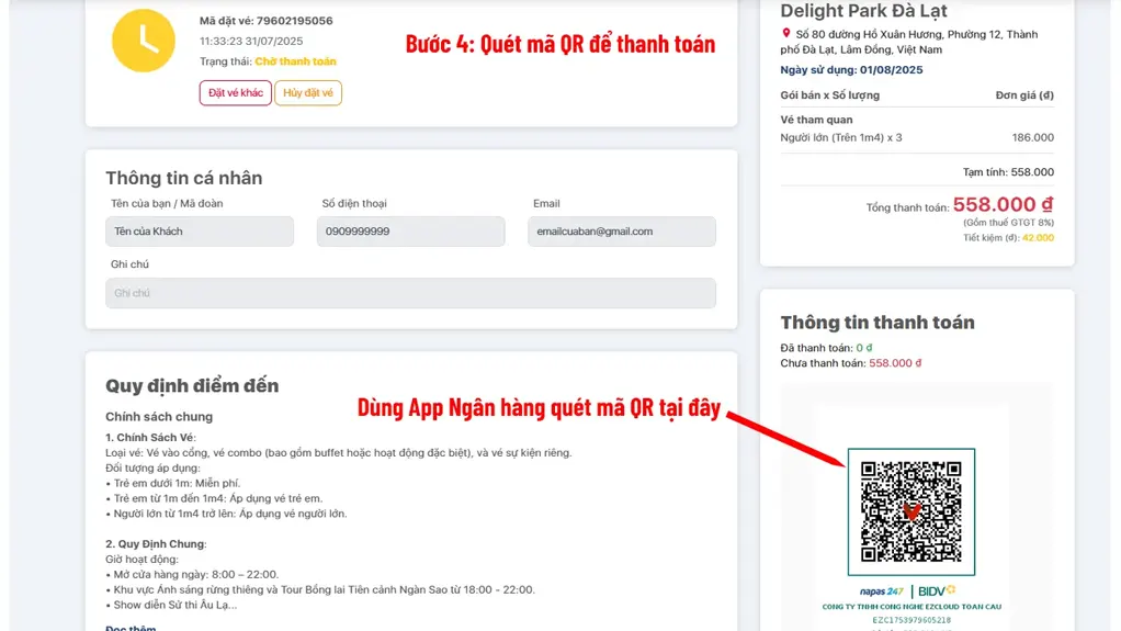 Hướng dẫn đặt vé Online Delight Park Đà Lạt