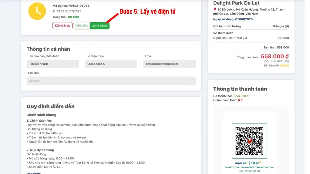 Hướng dẫn đặt vé Online Delight Park Đà Lạt